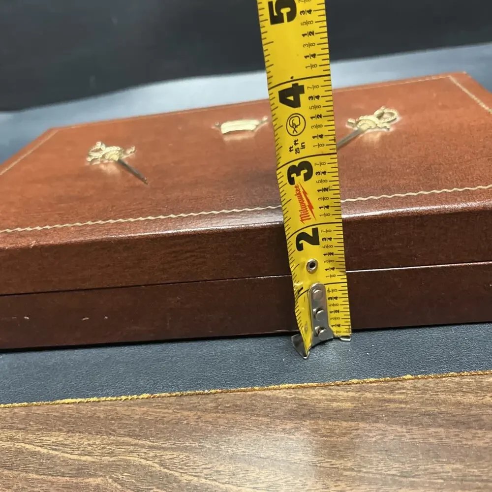 Vintage Dante Mens Jewelry Box Valet Box Faux Brown Leather, Swords & Crown